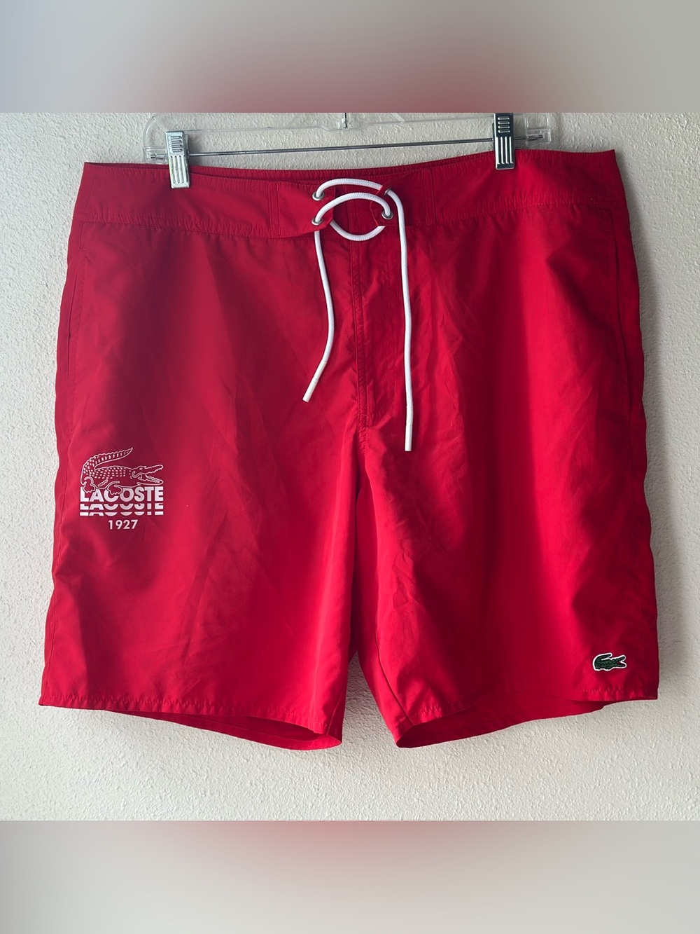 Lacoste Mens Swim Trunks Red Crocodile Logo 1927 Swim Shorts Board Shorts L